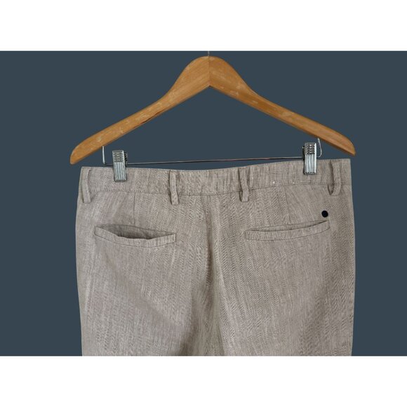 NN07 No Nationality Beige Linen-Blend Mens Trousers 31/32 Tailored Fit - Picture 6 of 9